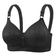 Fall Winter Savings Clearance 2024! itsun Womens Plus Size Bra, Bras for Women, Women's Non Steel Ring Style Printed Gathered Middle Button Breathable Underwear Daily Bra Black XXL